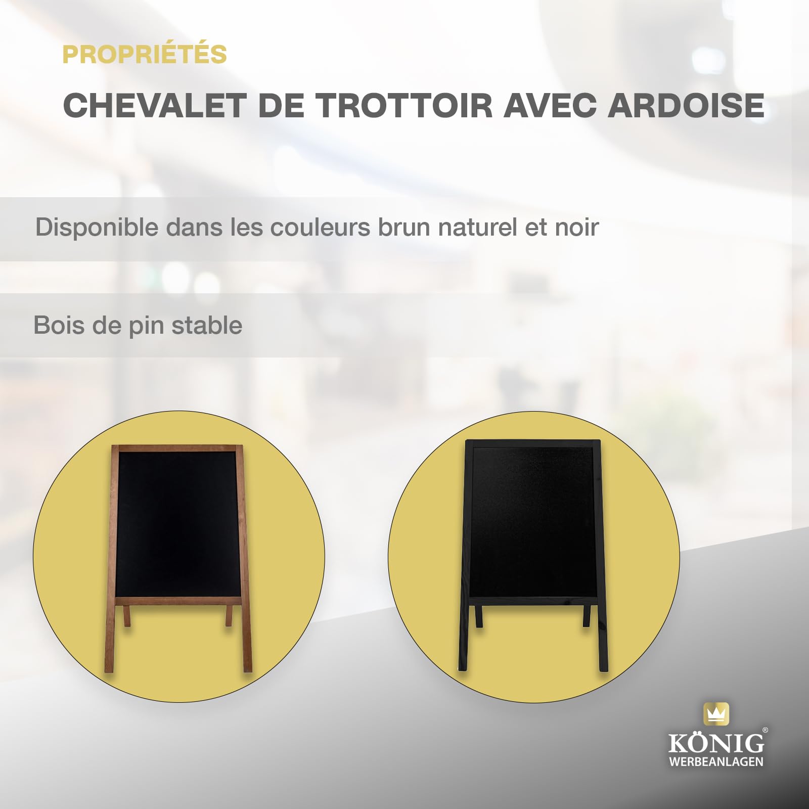 König Werbeanlagen Chevalet de trottoir avec ardoise 95x60cm, Cadre en bois, noir – Stop-trottoir pliable pour commerces & restauration