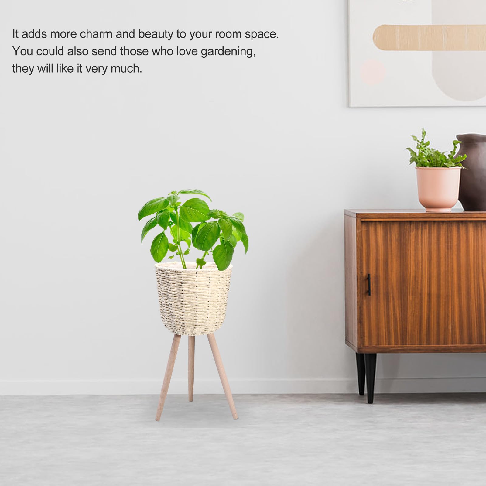 Vaso da Fiori con Staffa Angolare in Legno 1 Pezzo Beige