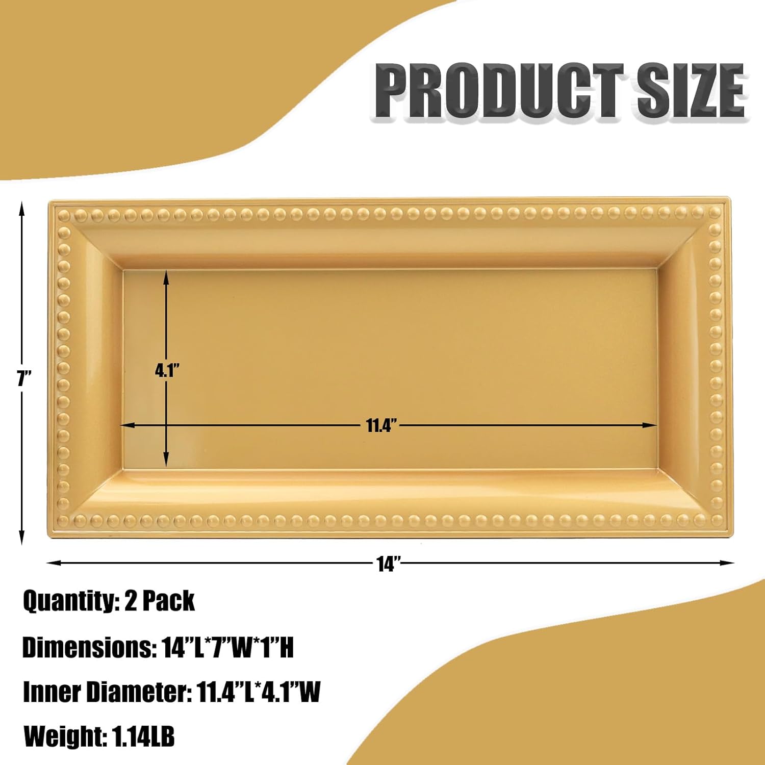 2 Pack Gold Bathroom Vanity Tray for Countertop with Beads, Small Plastic Toilet Tank Versatile Storage Organization Tray for Makeup, Perfume, Desk, Kitchen, Candles, 14"x7"x1", 36G - Image 4