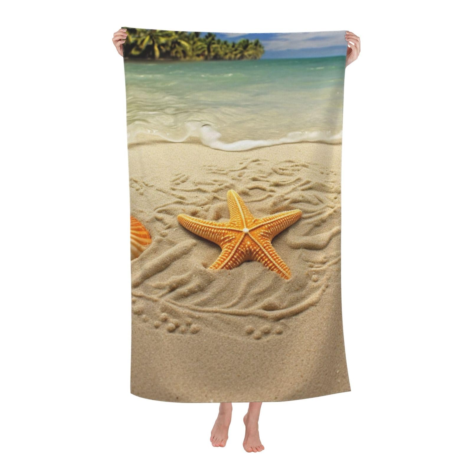 HLBSDM Starfish with Palm Trees Beach Towel 52 x 32 in Vacation Essentials Quick Dry Sand Free Pool Swim Towel Super Absorbent Bath Towels Oversized Gym Towels Travel Blanket Gift