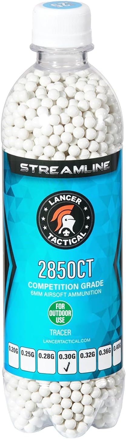 Lancer Tactical 2,850 Round 6mm Airsoft Outdoor Tracer Pellets 0.20g-0.32g, Bottle Size Competition Grade Outdoor Tracer BBS - Outdoor Field Compliant (Made in Taiwan)