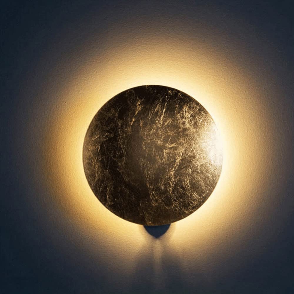 GWJKG Księżyc Concept Solar Eclipse ścienna Nordic Styl Hal Wall Light do salonu Sypialnia Schody Korytarz okrągły złote miedziane kinkiety z białym i mosiężnym wykończeniem