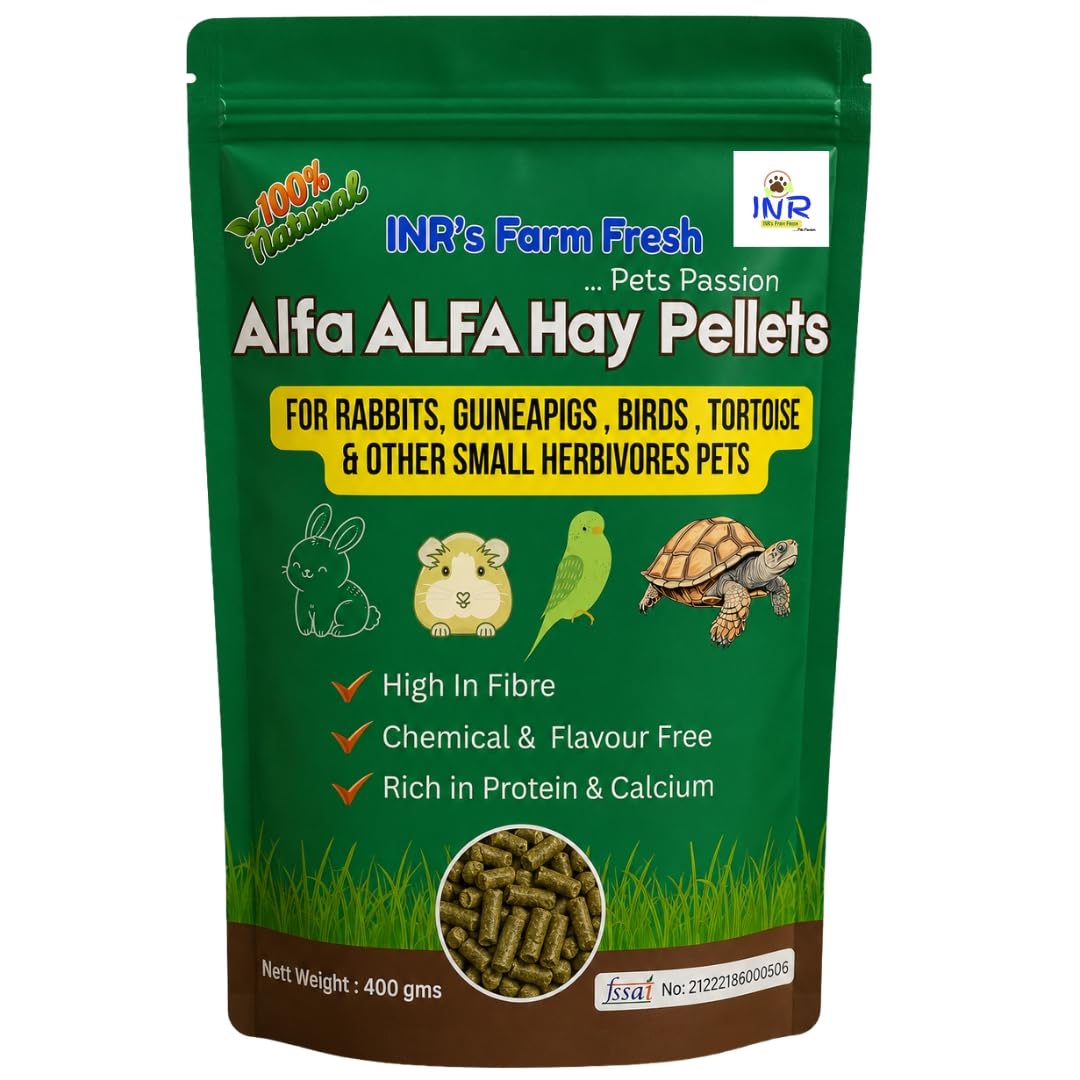 INR's Farm Fresh Alfalfa Hay Pellets, 400g, Natural Food for Rabbits, Guinea Pigs, Birds, Tortoise, High in Protein and Calcium-image-47