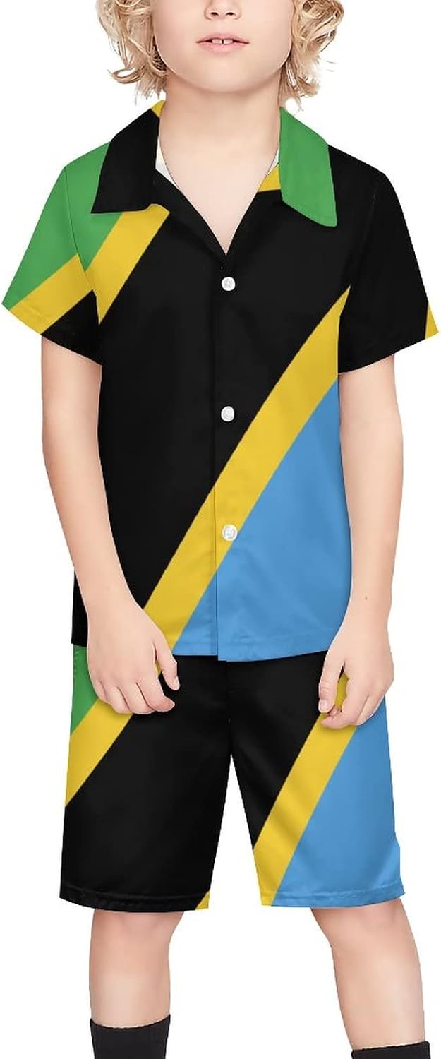 Adugen Origei Boy's 2 Piece American Flag Short Sleeve Shirt And Shorts Hawaii Suit Children's Beach Suit