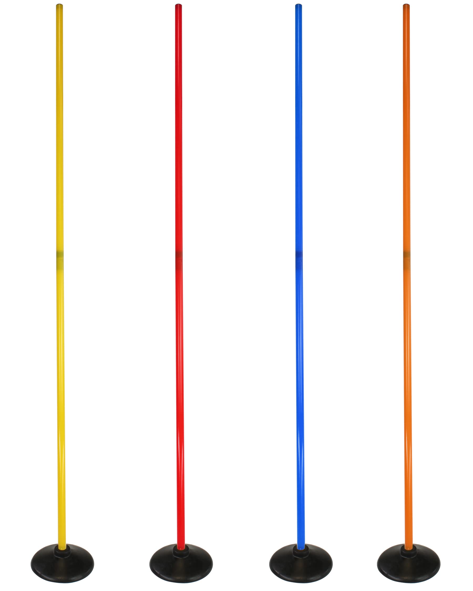 Pied à disque combiné en caoutchouc plein et barre de slalom 180 cm - Lot de 4 - Base en caoutchouc et barre pour slalom et entraînement de coordination - Pour football et sports canins