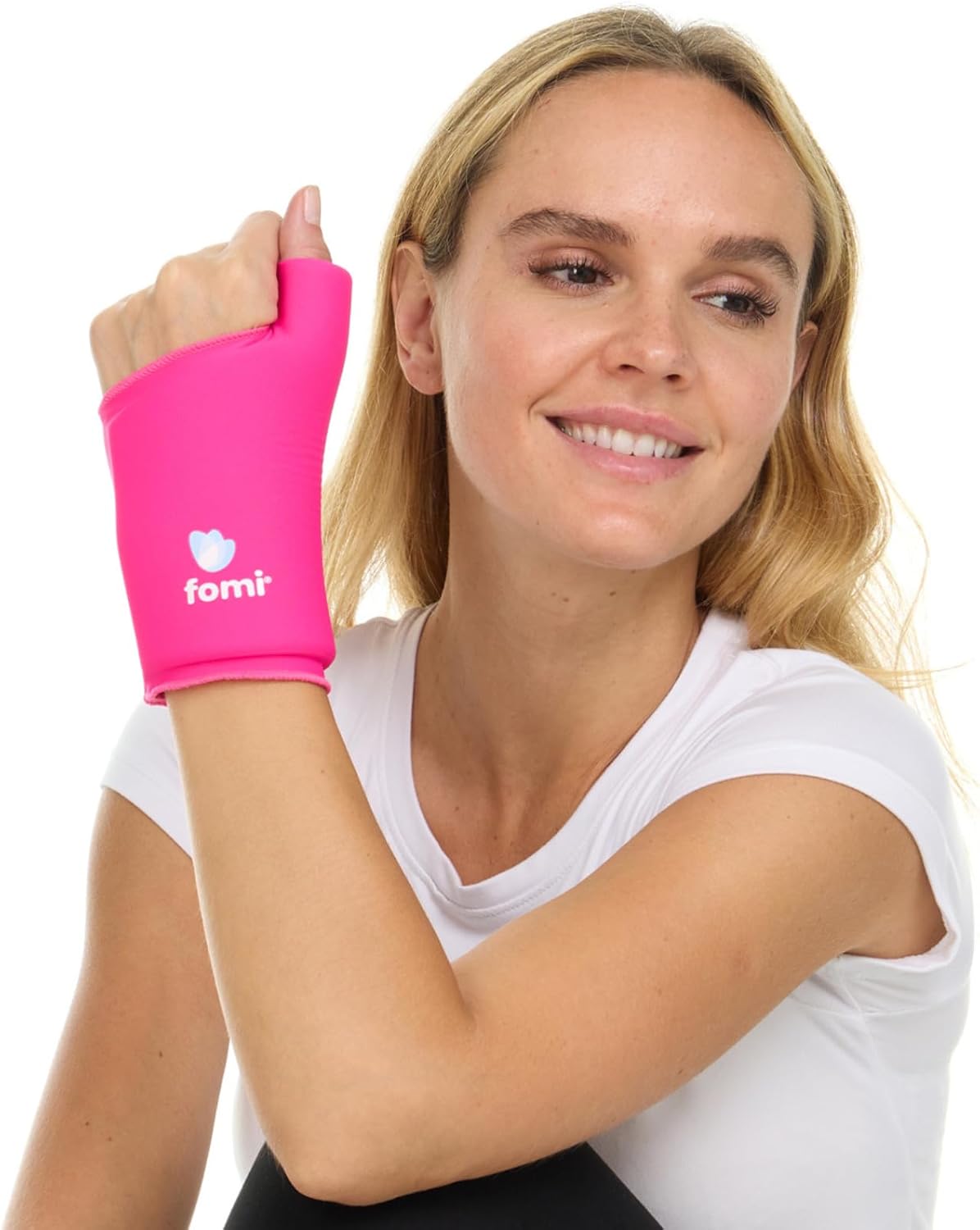 FOMI Wrist Solid Gel Ice Pack | Hot Cold Hand and Thumb Compression Sleeve Wrap for Carpel Tunnel, Arthritis, Tendonitis, Bruises, Swelling, Sports Injuries Pain Relief (Pink - Small/Medium)