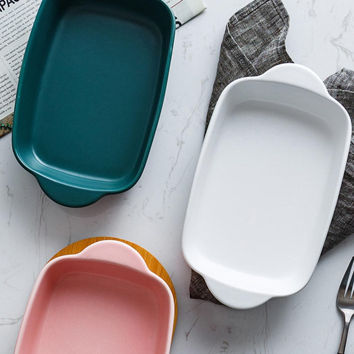 1set Double Handle Storage Tray Versatile Microwave Baking Dish Oven Safe for Roasting Desserts Fruits Meat Vegetables Kitchen Bakeware for Family Meals