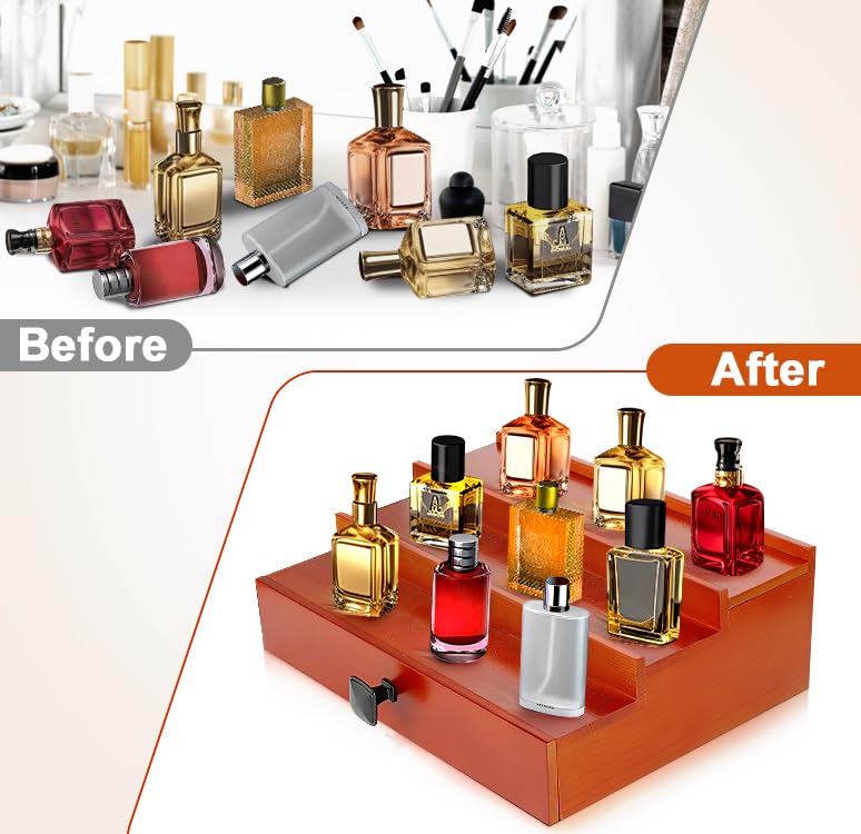 Cologne Organizer For Men, 3 Tier Wood Cologne Stand