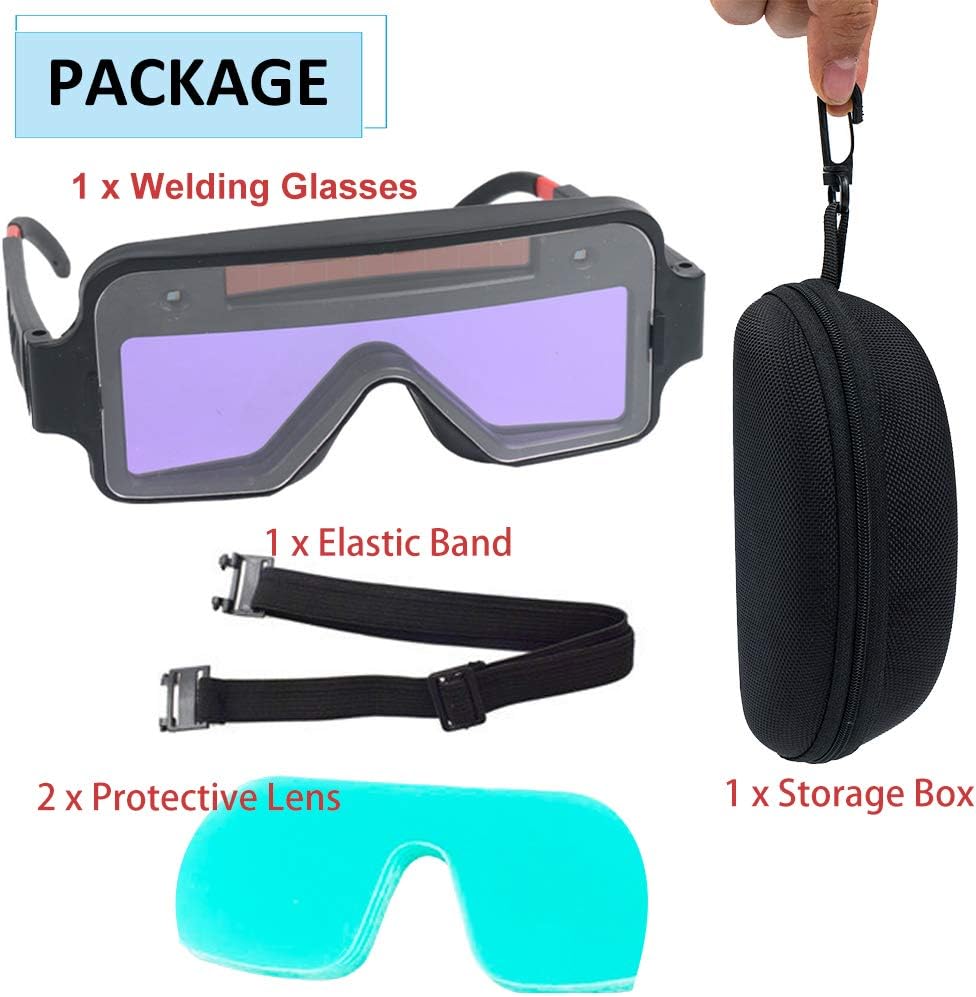 Auto Darkening Welding Glasses Solar Powered Welding Goggle Plasma Cutting Glasses Goggles 2 Sensors for Men TIG MIG MMA Gas Welding