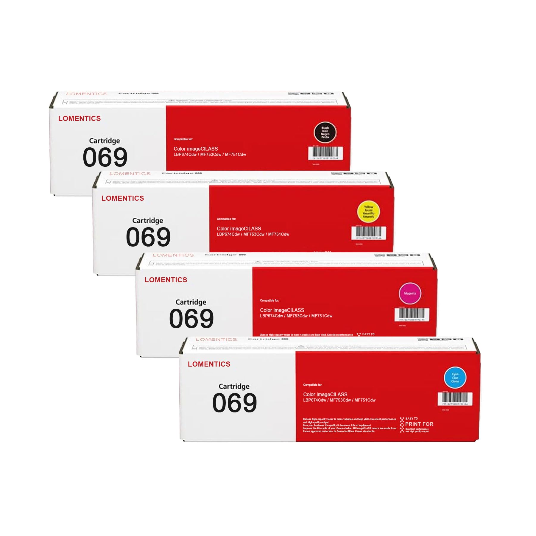 [4-Pack, 1BK+1C+1M+1Y] 069 CRG-069 Toner Cartridge: Compatible Replacement for Canon 5094C001 5093C001 5092C001 5091C001 LBP674Cdw MF753Cdw MF751Cdw Printer Ink