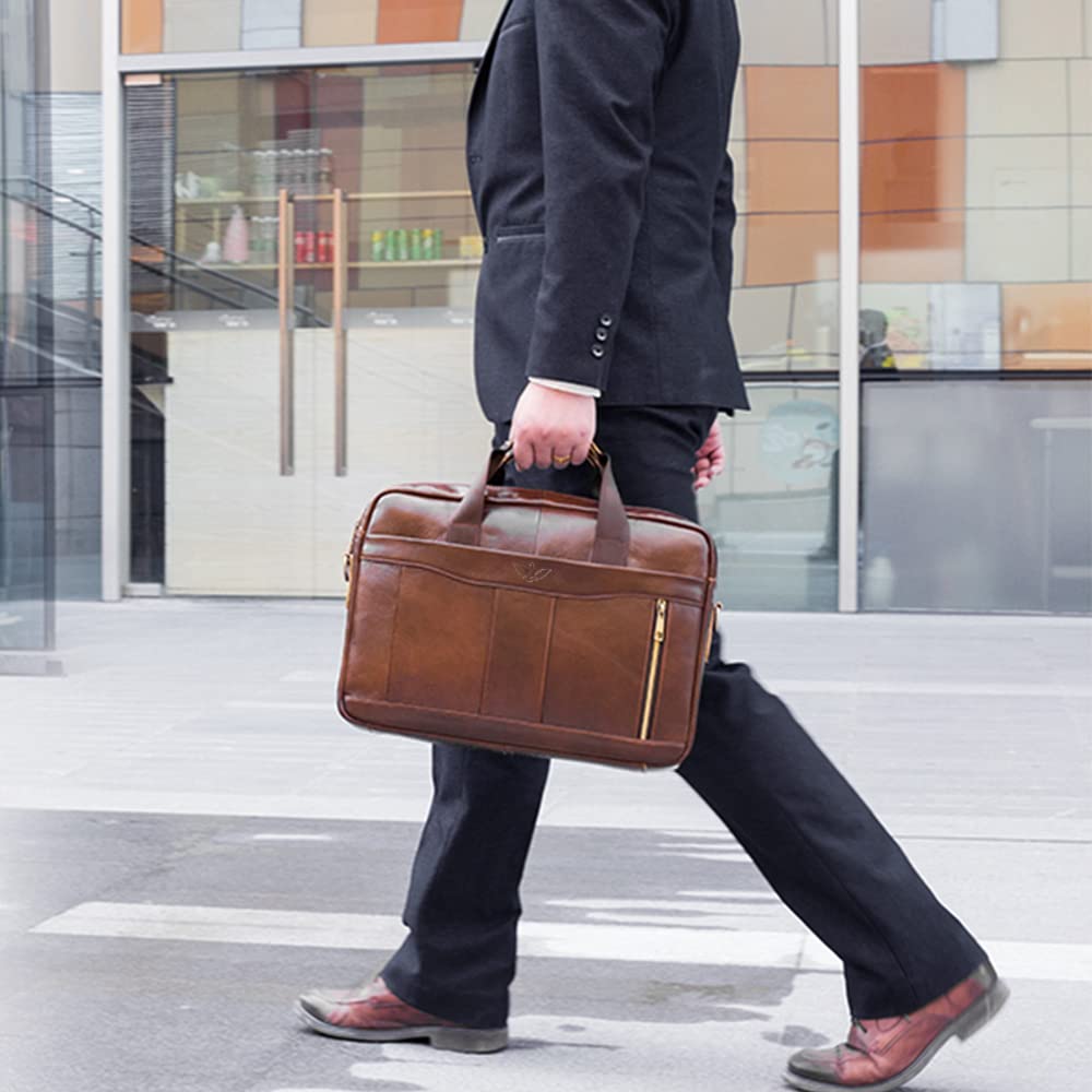 Sacoche Ordinateur Homme Cuir Véritable 15,6 Pouces Bandoulière Sac Porte Document Business