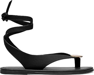 Strap Flip Flop Flat Sandals for Women with Metal Circular Ankle Strappy Ladies Fashion Cute Summer Thong Sandals Dressy.