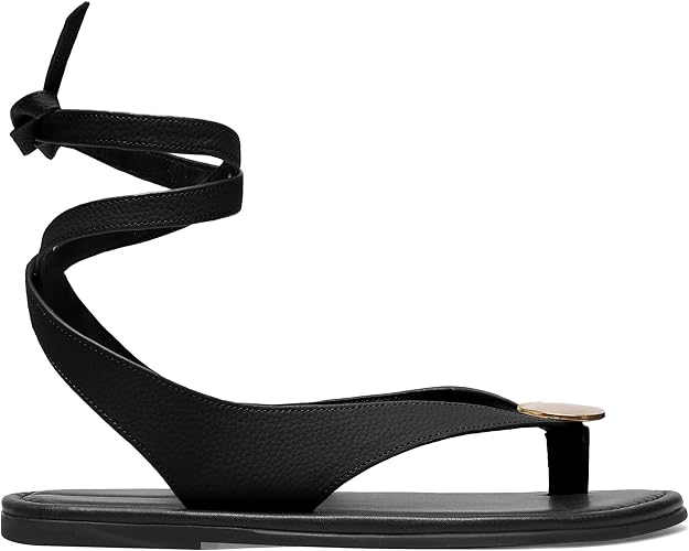 Strap Flip Flop Flat Sandals for Women with Metal Circular Ankle Strappy Ladies Fashion Cute Summer Thong Sandals Dressy.