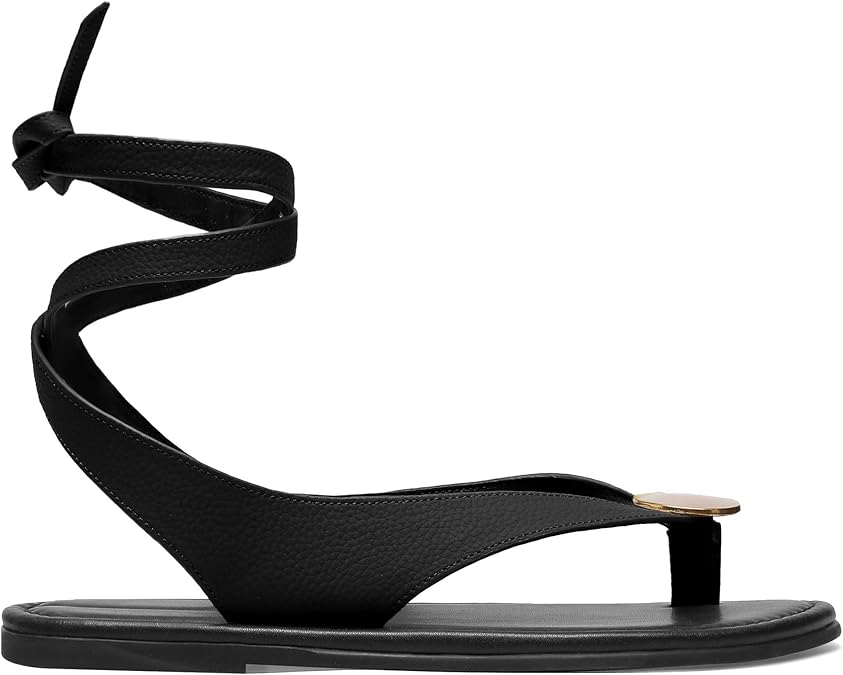 Strap Flip Flop Flat Sandals for Women with Metal Circular Ankle Strappy Ladies Fashion Cute Summer Thong Sandals Dressy.