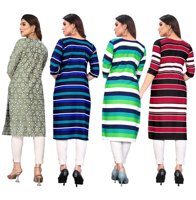 Image of JAKHANA Women's Crepe Printed Casual Straight Calf Length Round Nick Kurta Pack of 4