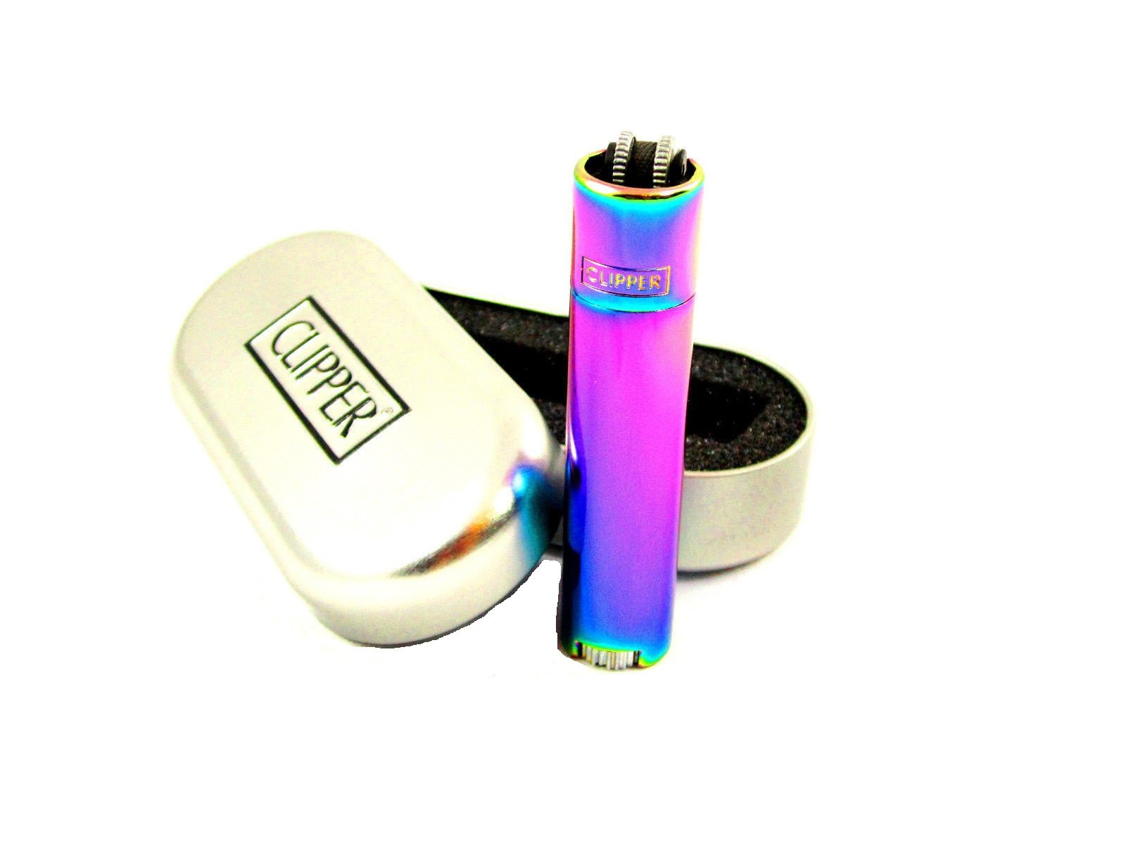 Rose Gold Metal Clipper Lighter With Embossed Chrome Box (Rainbow)