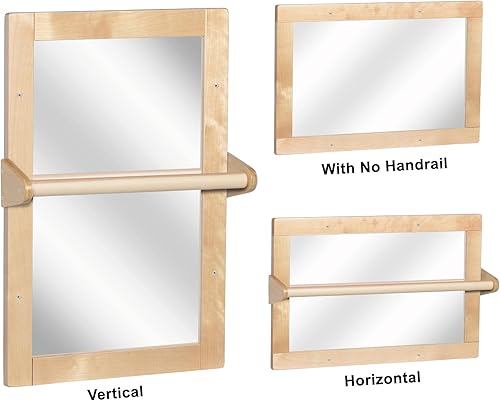 Miniatura 6 de Baby Montessori - Espejo de seguridad con marco de madera que no se rompe con 2 barras de dominadas, espejo pequeño de coordinación infantil para 6