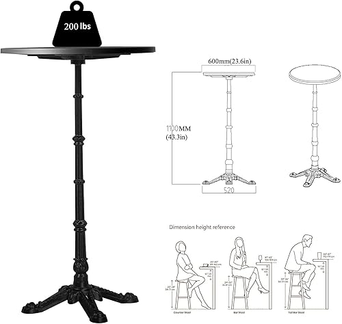 Miniatura 3 de Mesa de bar de 43.3 pulgadas de alto, moderna mesa de pub bistró, mesa redonda de cóctel para 2-3 personas, mesas de café de altura de bar
