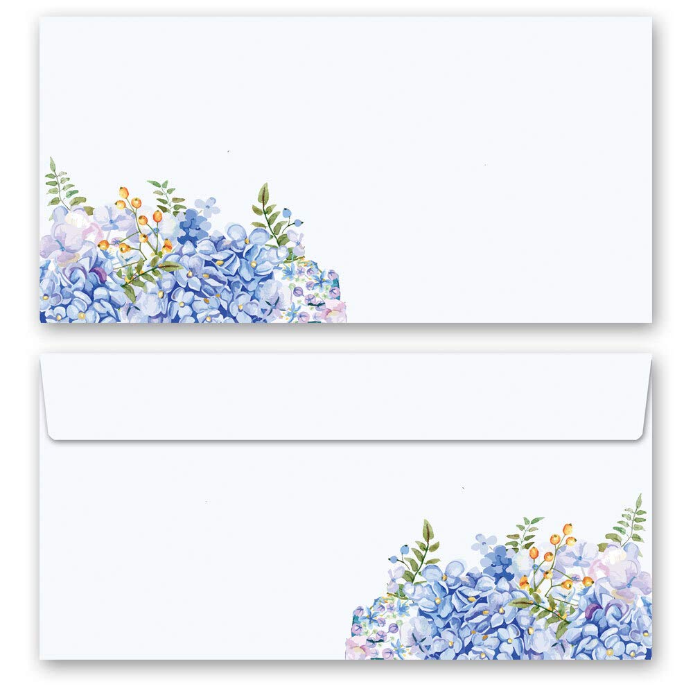 Paper-Media Motivo set di cancelleria Fiori & Petali ORTENSIE BLU 10 fogli 10 buste DIN LANG