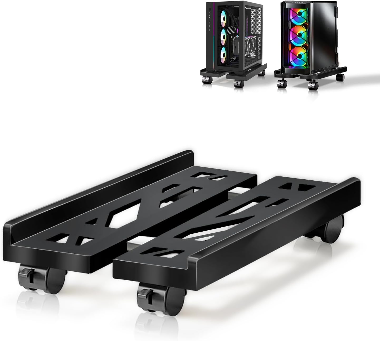 Mobile CPU Stand, Adjustable Computer Cart Holder with Locking Caster Wheels - Black