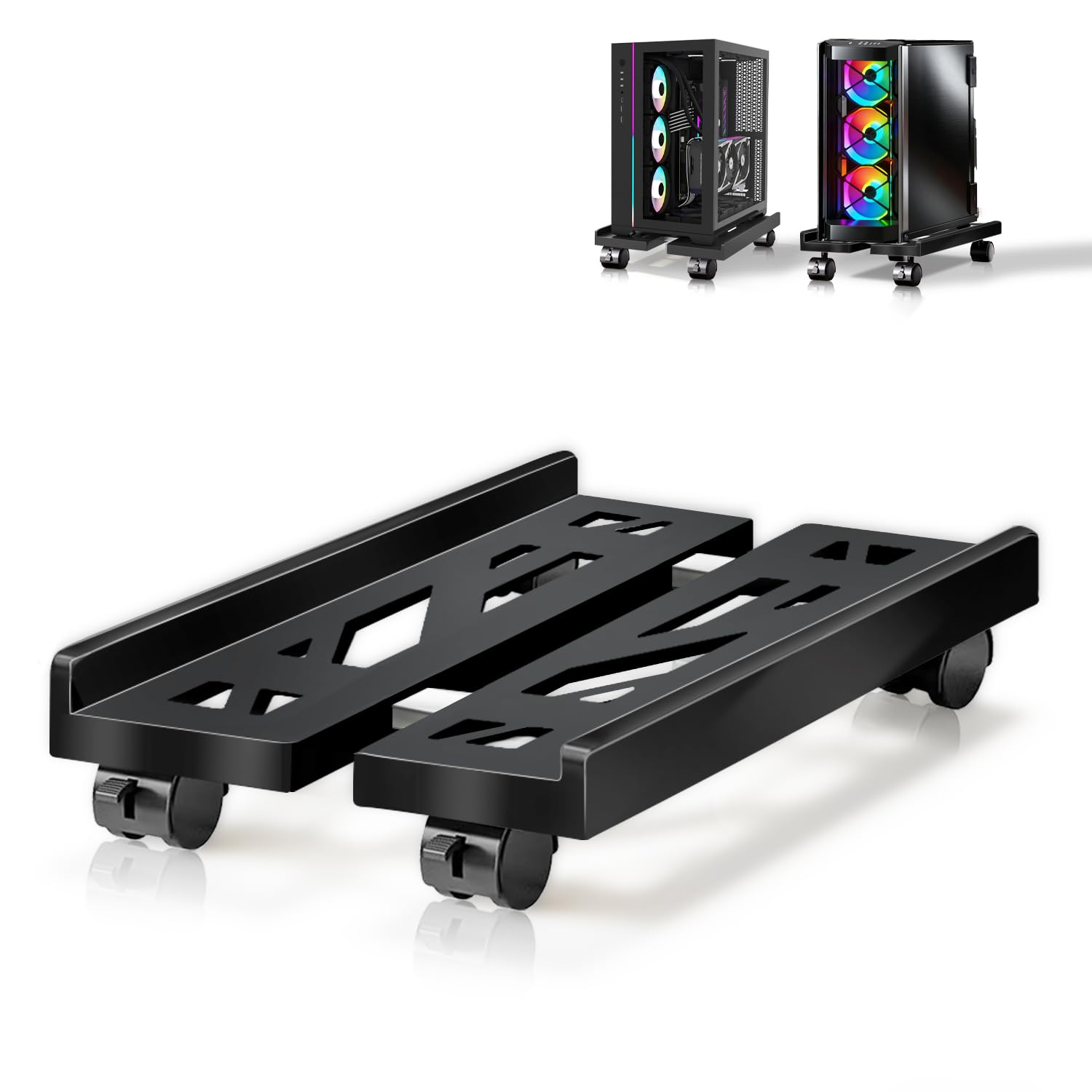 Soporte para CPU para PC, Soporte de Torre de Ordenador de Escritorio, Soporte Ajustable para CPU, Soportes para PC móvil con Ruedas giratorias con Bloqueo, Carro de CPUs Debajo del Escritorio - Negro