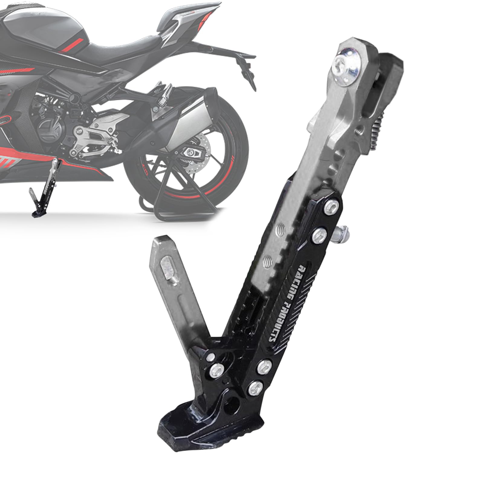 Béquille latérale moto en aluminium ajustable pour un stationnement stable de scooter