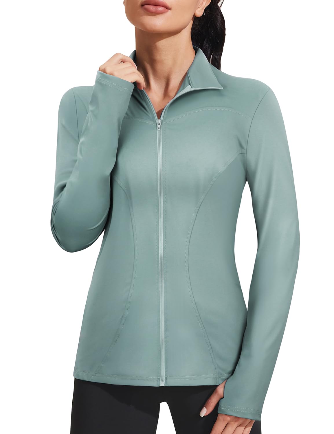 Vldnery Womens Lightweight Athletic Track Jackets Full Zip Long Sleeve Shirts Moisture Wicking Hiking Running Workout Tops