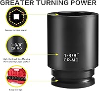 Vista 4 de Juego de cubos de impacto profundo de 1/2 pulgada, 6 puntos, SAE (1/2 Drive 1-3/8" a 1-3/4"), 7 piezas, Cr-Mo, juego de cubos de impacto resistente