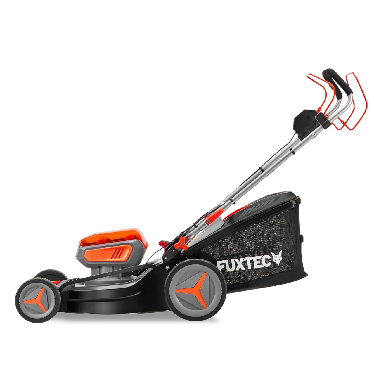 FUXTEC Tondeuse à Gazon sans Fil 40V FX-E2RM46 • Autotractée avec 2 Batteries 4Ah et Double Chargeur • Coupe 46 cm • Mulching et Éjection Latérale • Bac 50L • Hauteur de Coupe 25–75 mm