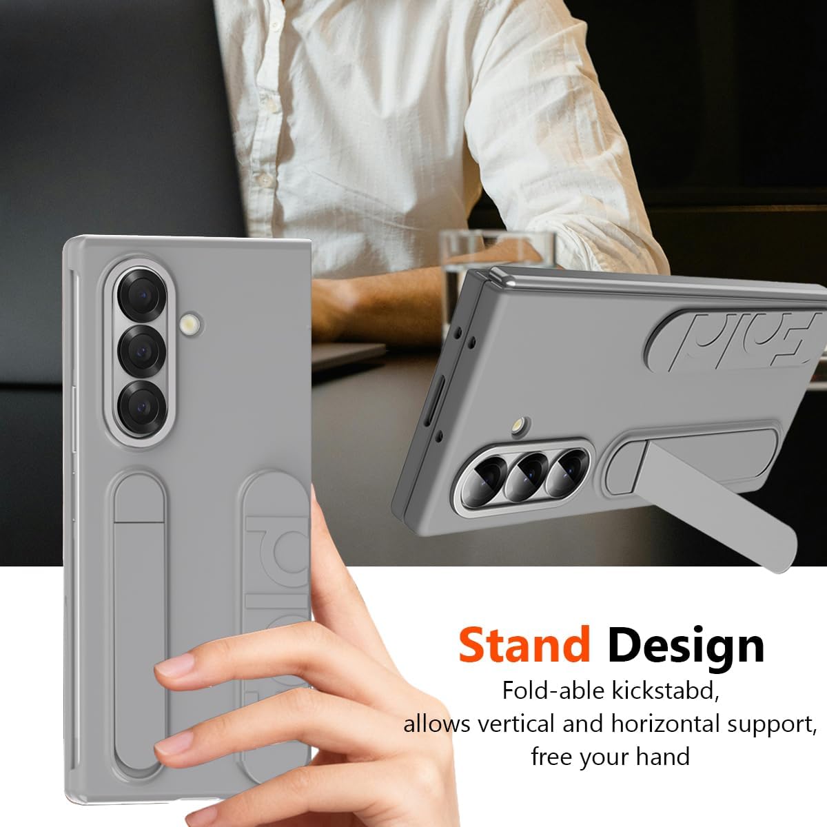 Wrist Strap for Samsung Galaxy Z Fold 7 Case with Card Slot, [Finger Strap] [Kickstand] [Front Screen Protector] Full Body Slim Thin Scratch-Resistant Protective Phone Case for Z Fold 7 Grey