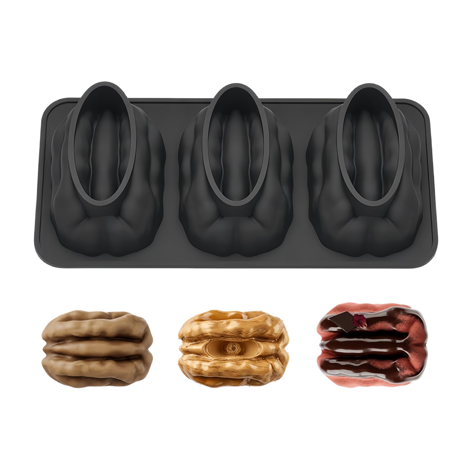 MALSSE Multipurpose Nonstick Cake Molds Walnuts Shape Baking Pan Chocolate Molds Silicone Texture for Oven Freezer Microwave Use Creative Cake