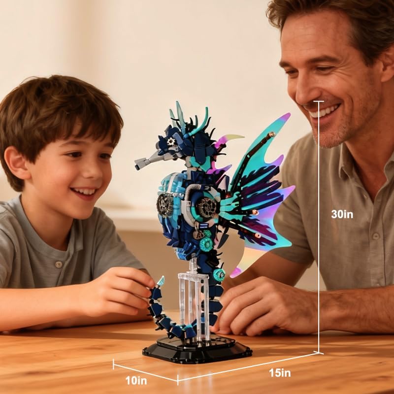 Mechanical Seahorse Building Set Compatible with Lego Model STEM Educational Creative Construction Toy,Ocean Creature Collector's Item, Perfect Office & Home Décor Gift for Boys Ages 8-16 1003pcs