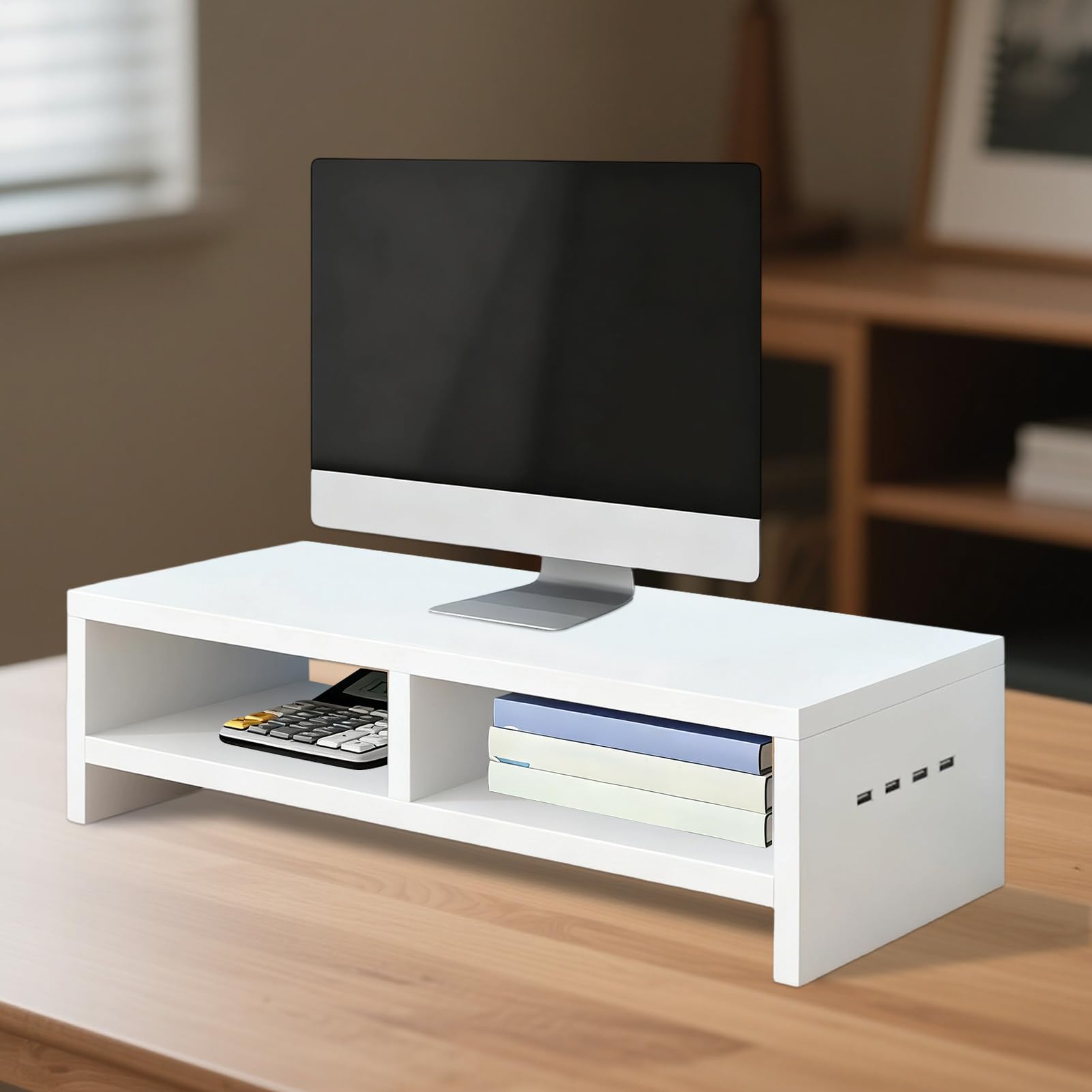 Alzaschermo Computer 2 Con 4 Porte USB Antiscivolo | Organizzatore Ufficio Con Alzaschermi Da Scrivania Per Insegnanti Studenti Stampanti Laptop Cameretta Sala Giochi Cabina