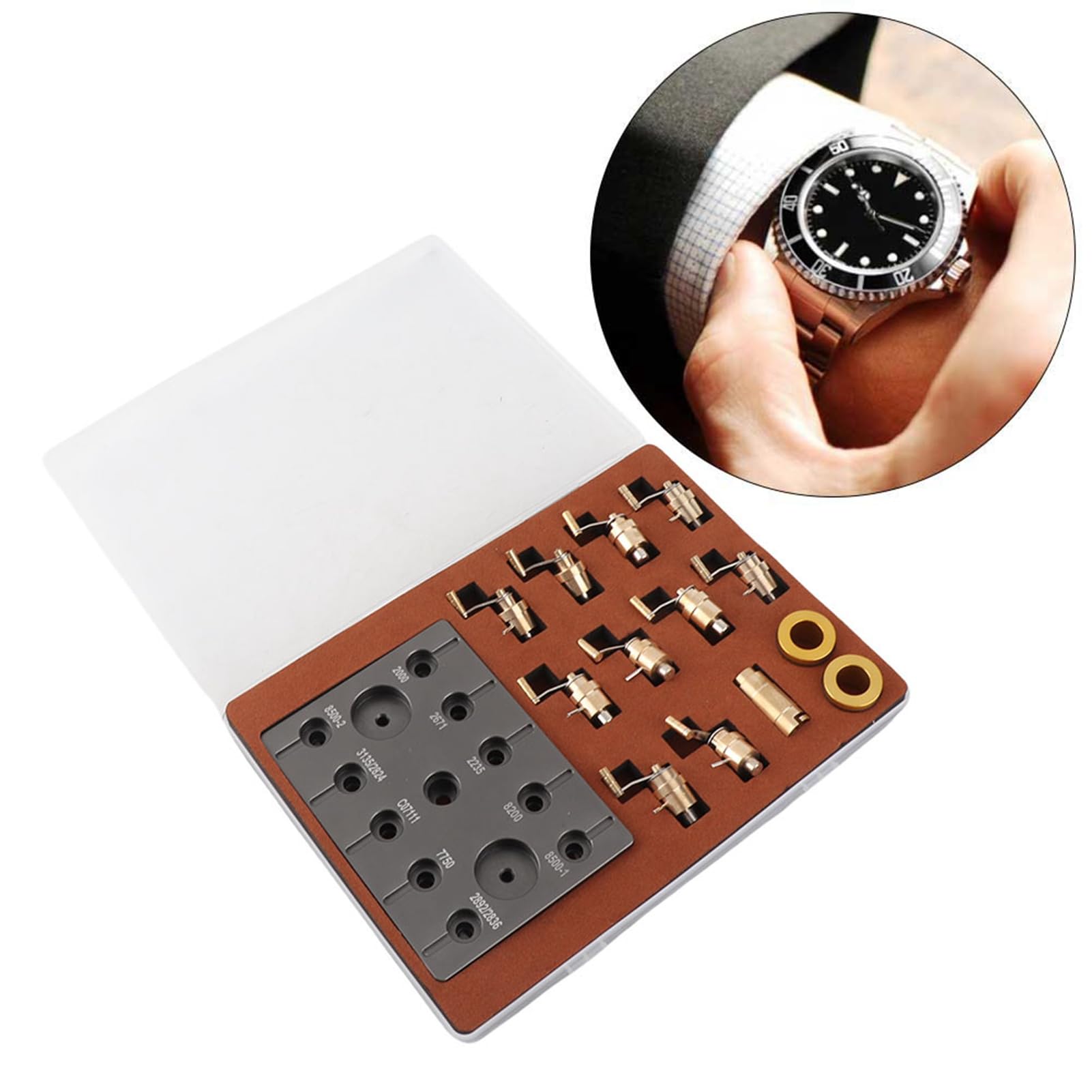 Herramienta de Bobinado de Resorte Principal de Reloj de Acero de Aleación para Reparación de Relojes, Duradera con Antideslizante, 10 Troqueles Incluidos