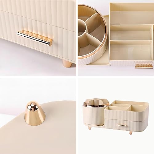 Miniatura 5 de DASITON Organizador de maquillaje giratorio de 360 con cajones, vitrina de cosméticos de gran capacidad para cuidado de la piel, pinceles, sombra de