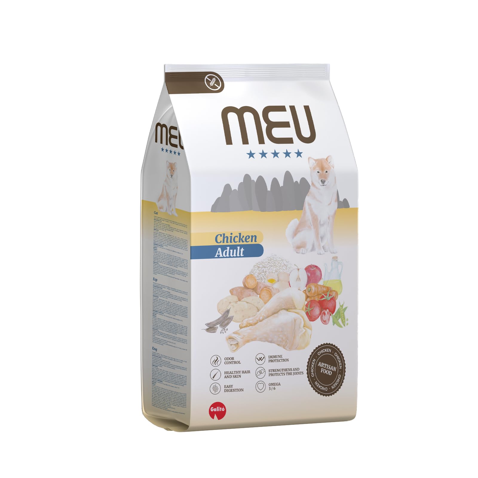 GALITO Pienso Perros Pequeños Adultos Pollo 12 kg Sin Gluten | Arroz 25%, FOS y MOS, yuca de Mojave, Omega 3 y 6, glucosamina y taurina