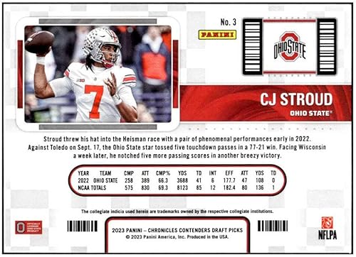 Miniatura 2 de C.J. STROUD RC 2023 Crónicas Draft Contenders College Ticket #3 ROOKIE Panini NM+-MT+ NFL Football