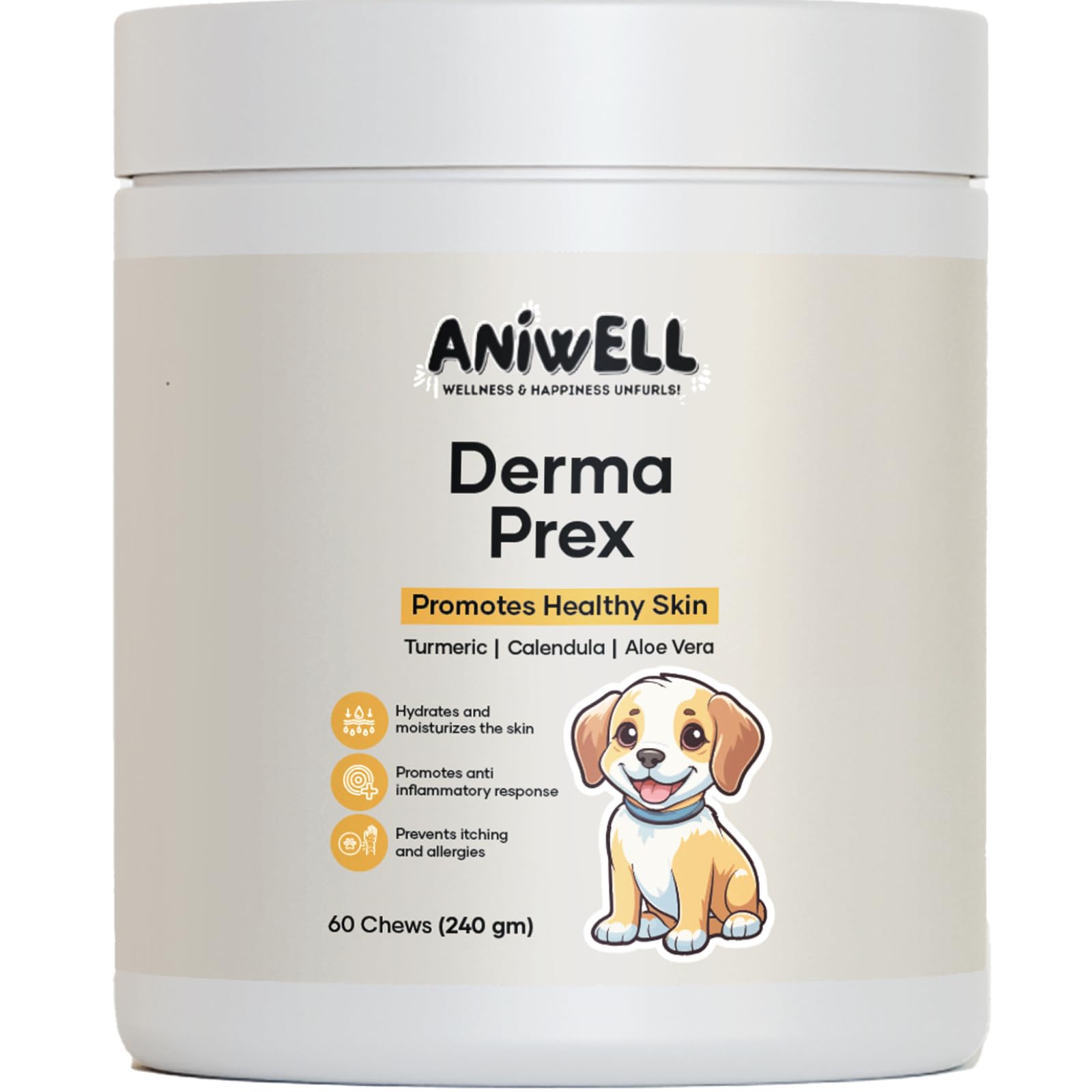 Aniwell DermaPrex Dog Allergy Chews – Anti Itch for Dogs | Borage Oil, Omega 3, Vitamin E | Dog Itching Skin Relief, Hot Spot Treatment, Yeast Infection Support | Seasonal Allergy Chews | Pack of 3