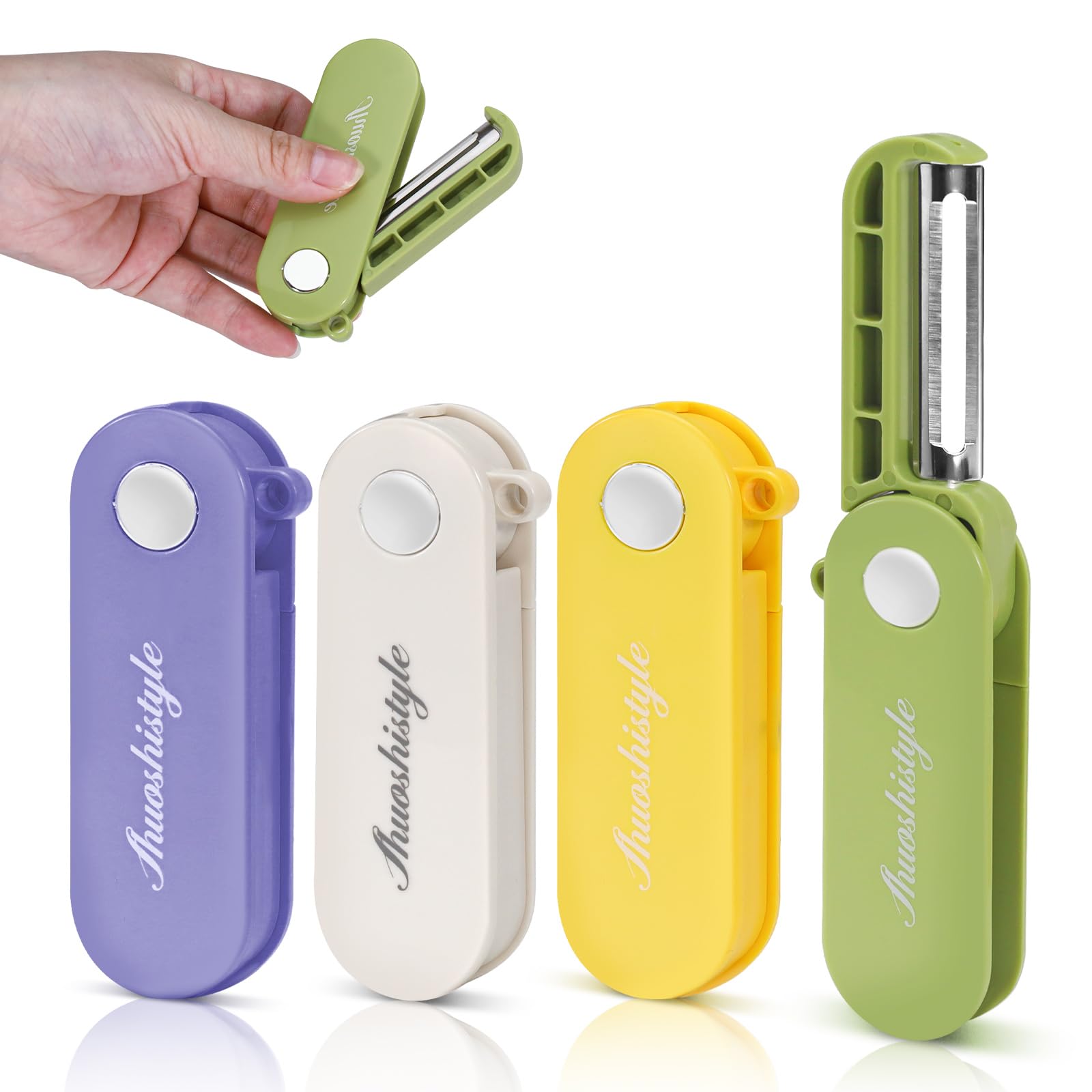 LELE LIFE 4Pcs Foldable Vegetable Peeler for Travel Camping Kitchen, Small Swivel Potato Peelers with Sharp Stainless Steel Blade for Apple Veggie Carrot Fruit Cucumber