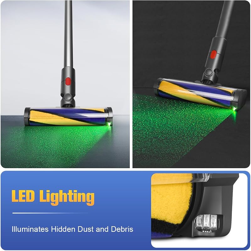 Perie de podea cu LED MoPei pentru aspiratoare Dyson V8, V10, V11, V15, perie iluminată pentru suprafețe dure