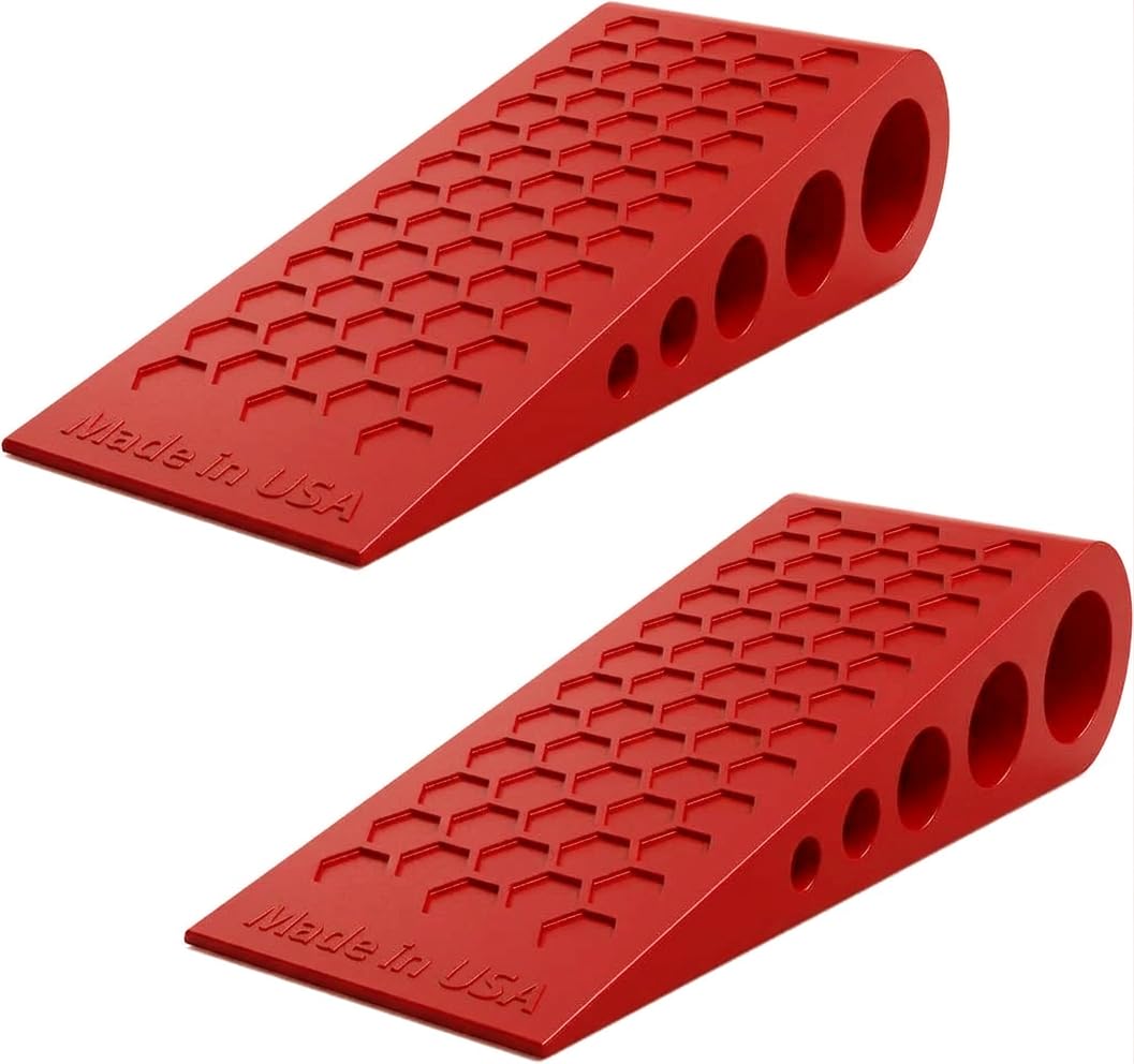 Door Stoppers for Bottom of Door Premium Floor Rubber Door Stop Wedge Made in USA Heavy Duty Honeycomb Design for Carpet, Tile, Ideal for Home, School, Commercial,Red 2-PK
