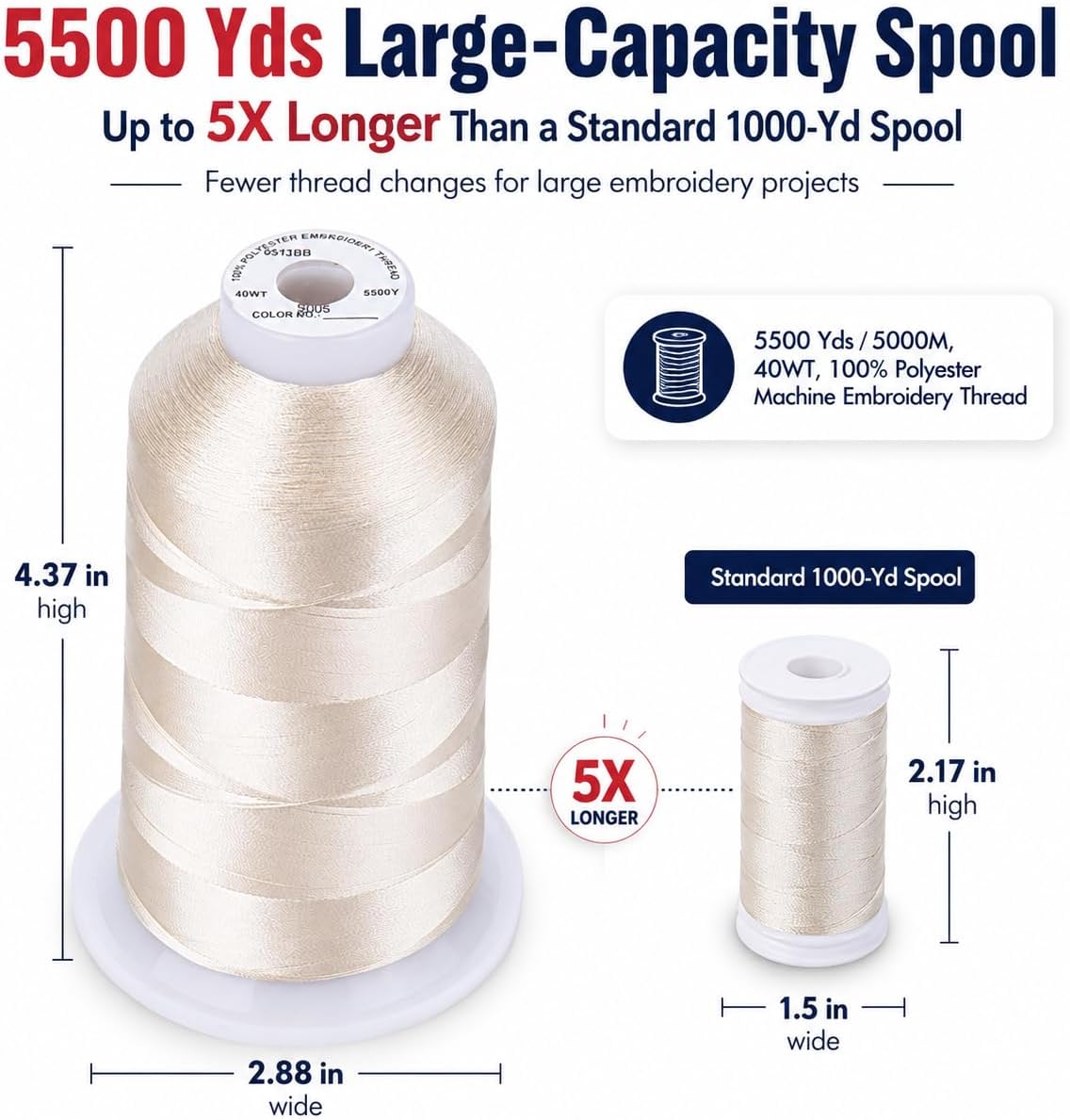 Simthread Embroidery Machine Thread 5000M 40WT Polyester, Antique Lace S005 image 2
