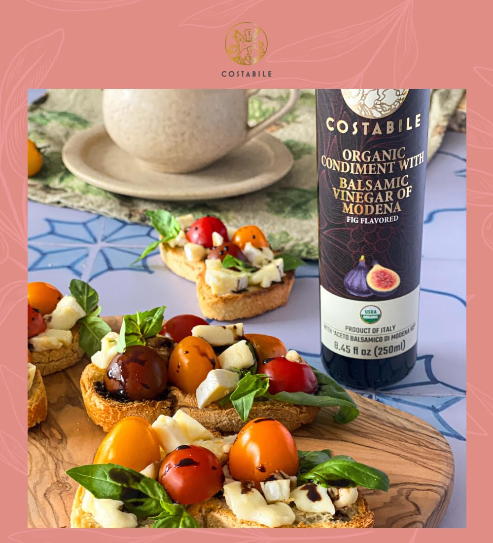 Costabile Fig Balsamic Vinegar Organic of Modena, Aged Made in Italy, Natural Blend, Thick Texture, Gourmet Touch, Traditional Craft Fig Vinegar 8.45 Fl Oz (250 ml)