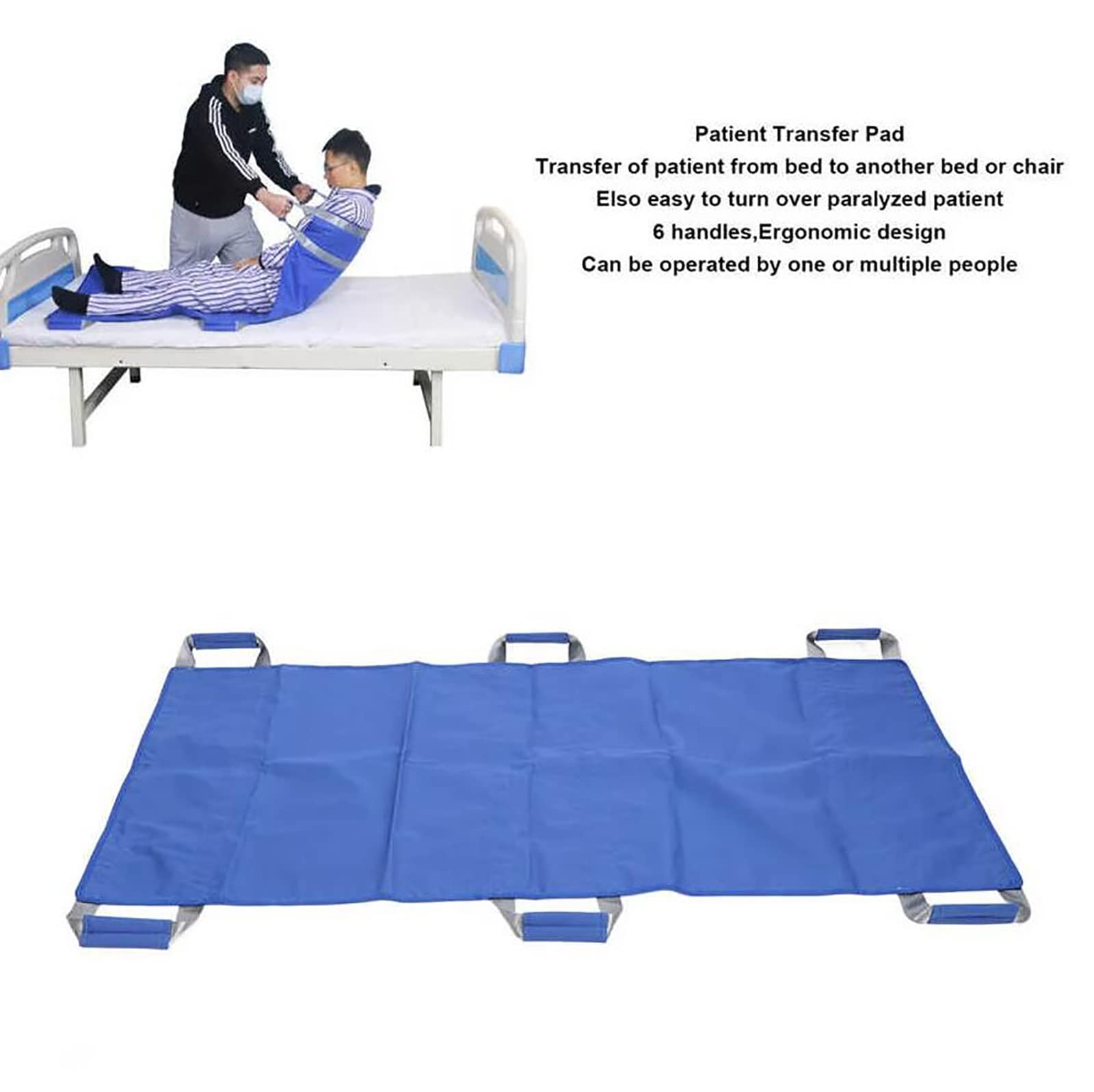 Almohadilla de Cama de posicionamiento, sábana de Transferencia para elevación de Pacientes con Asas, portátil, Reutilizable, Lavable, 41,3"/59,1" x 28,3", para Levantar, Girar y reposicionar al paci