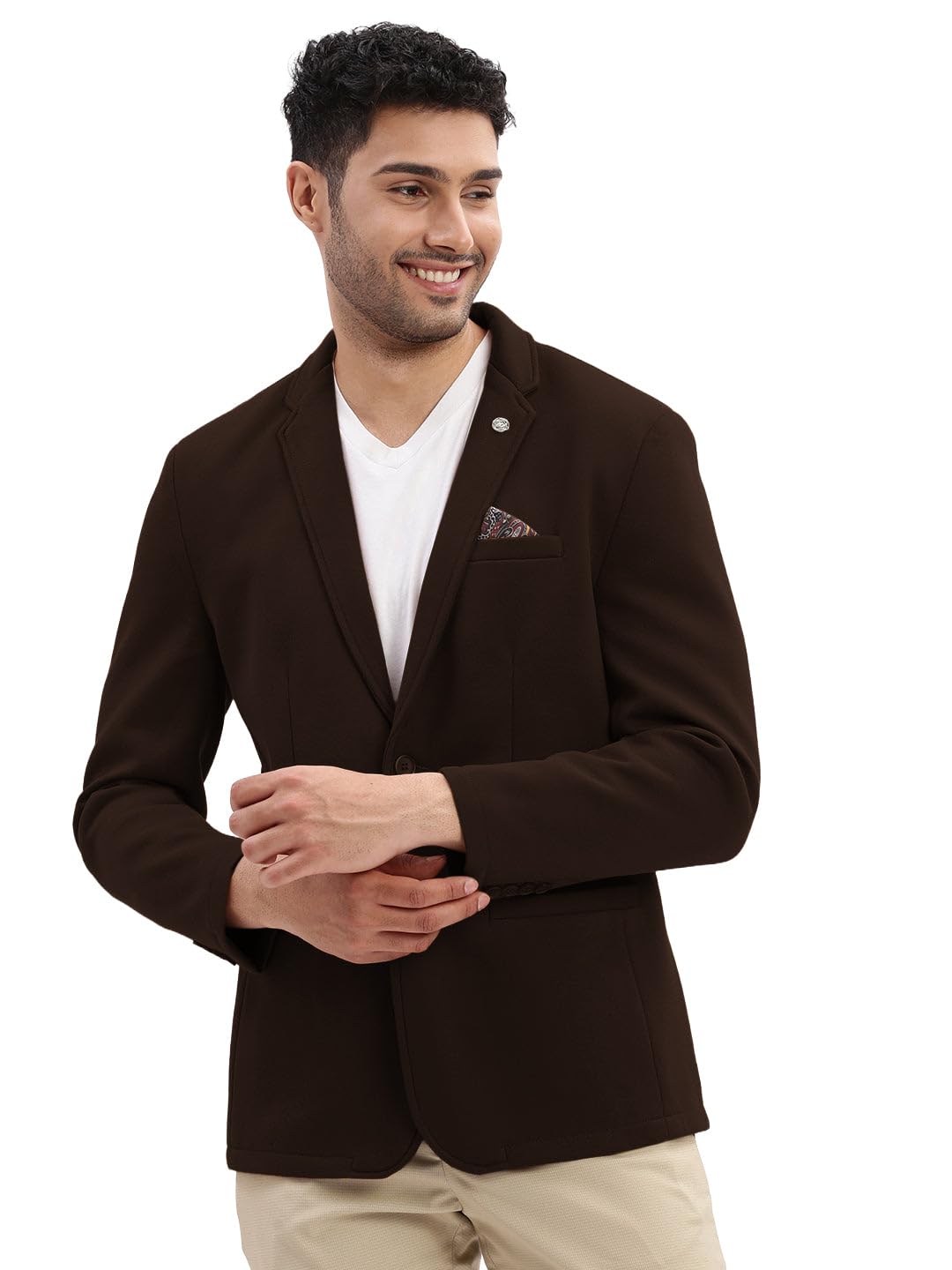 showoffff Men's Coffee Brown Single-Breasted Slim Fit Blazer with Notched Lapel-EX-Metty_CoffeeBrown-picture-10