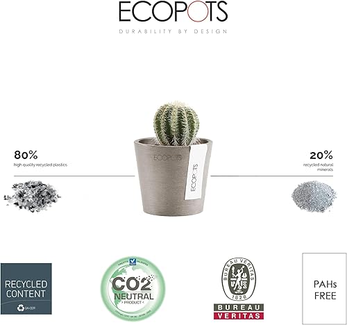 Miniatura 10 de Ecopots Amsterdam - Maceta redonda de plástico reciclado duradera para interiores y exteriores color blanco puro 7 pulgadas