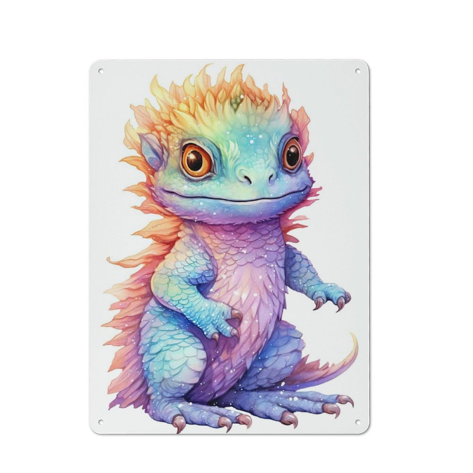 Decorative Tin Plaque with Watercolor Bearded Dragon Design 40x30cm, Classic Novelty Wall Art for Flat, Dorm Room, Lounge Or Cafe