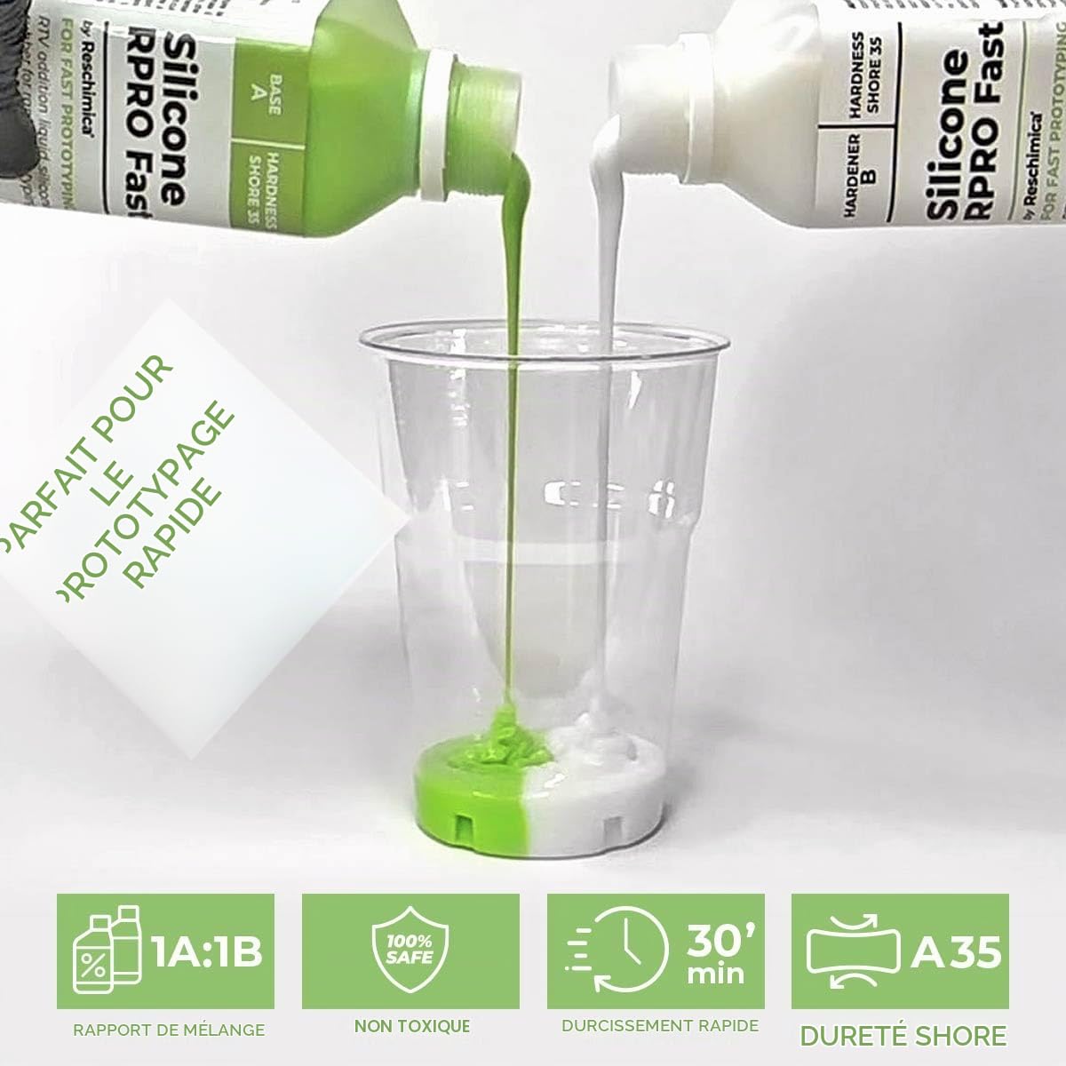 RESCHIMICA Caoutchouc de Silicone Rapide 1:1 R PRO FAST (1 kg) | Idéal pour des Moules Rapides et de Qualité, Compatible avec les Résines, la Cire, le Plâtre et d’Autres Matériaux