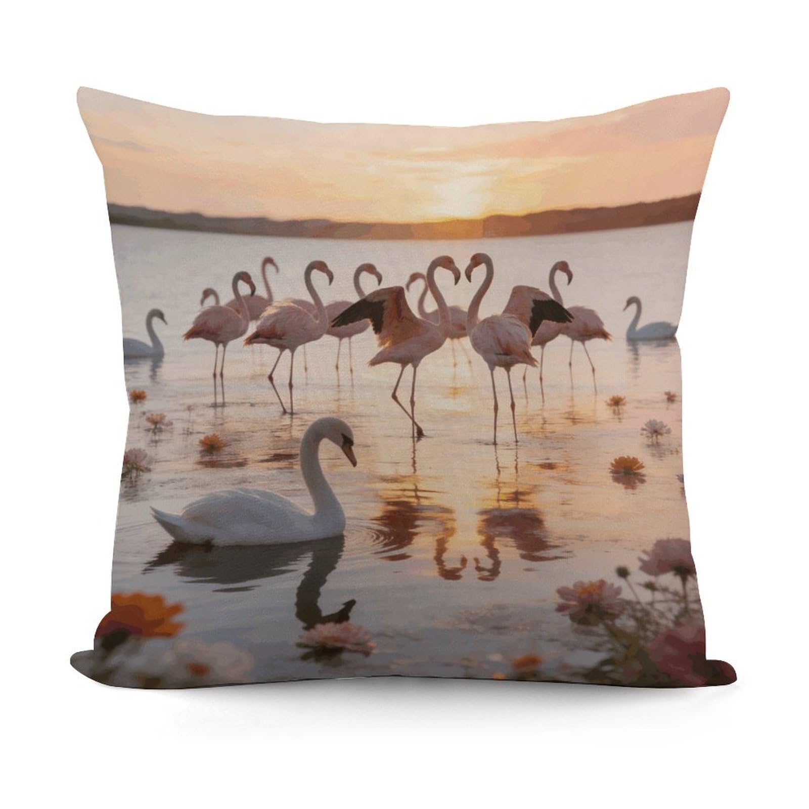 LZQPOEAS Flamingos Throw Pillow Cover 18 X 18 in Cozy Couch Pillow Covers Farmhouse Throw Pillow Case Modern Square Pillowcase Home Decor Cushion Cover for Bedroom Living Room