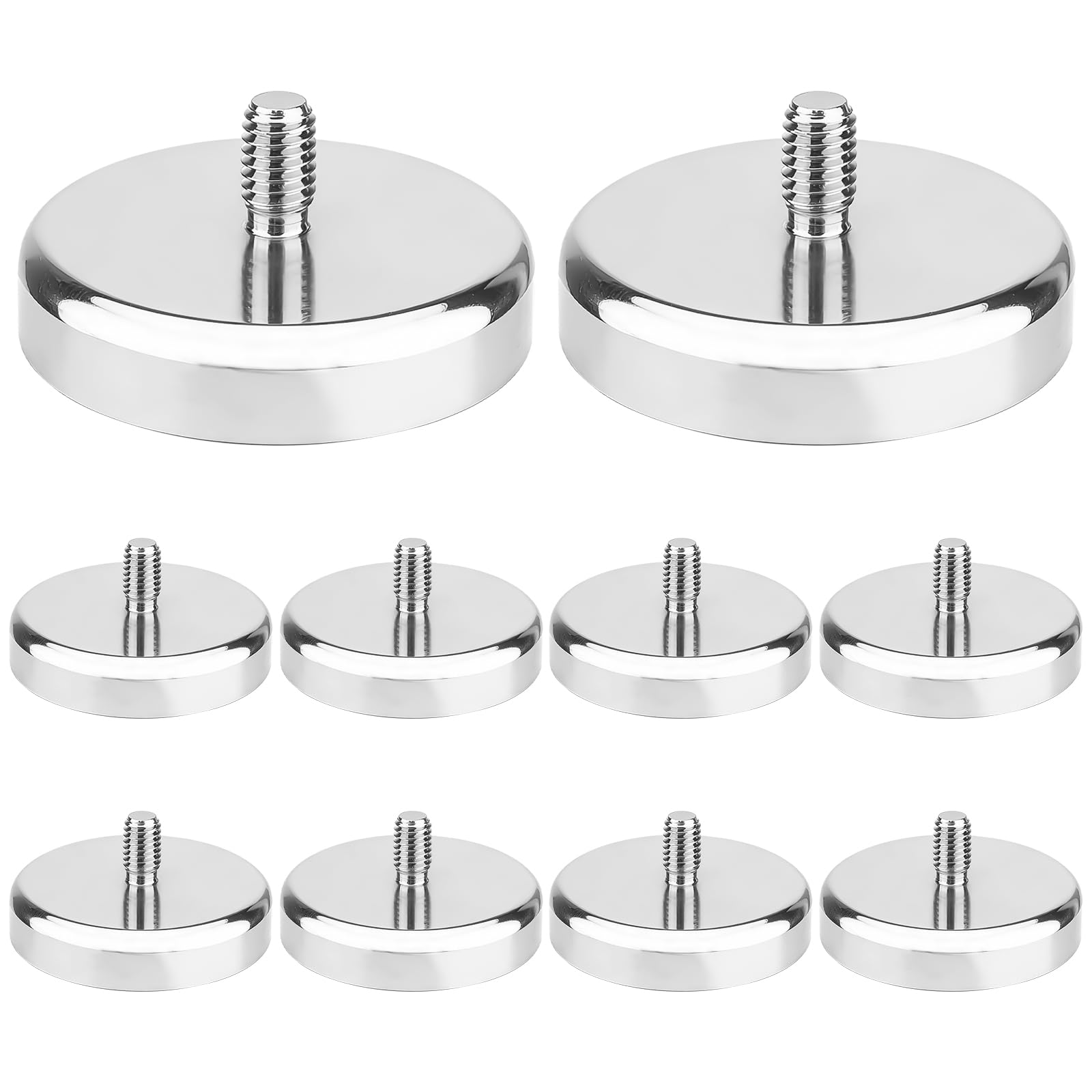Leikurvo Lot de 10 Aimants en Néodyme Ø 32 mm avec Filetage M6, Force d'Adhérence 36 kg, Aimants Ronds en Néodyme avec Filetage, Argenté, Extra Puissants pour Vis, Œillet ou Crochet